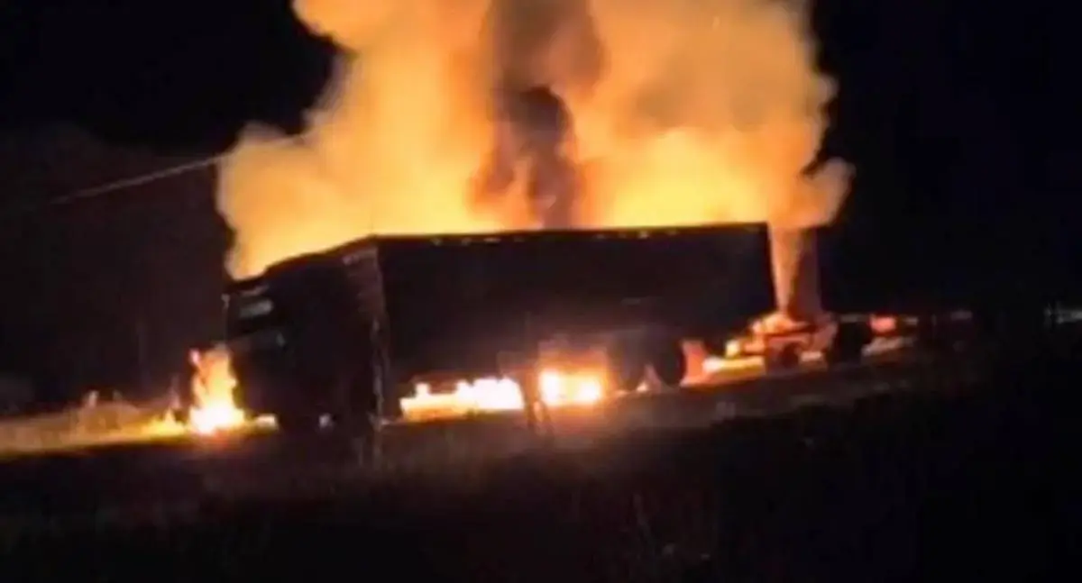 Caminhão boiadeiro pega fogo às margens da BR-429