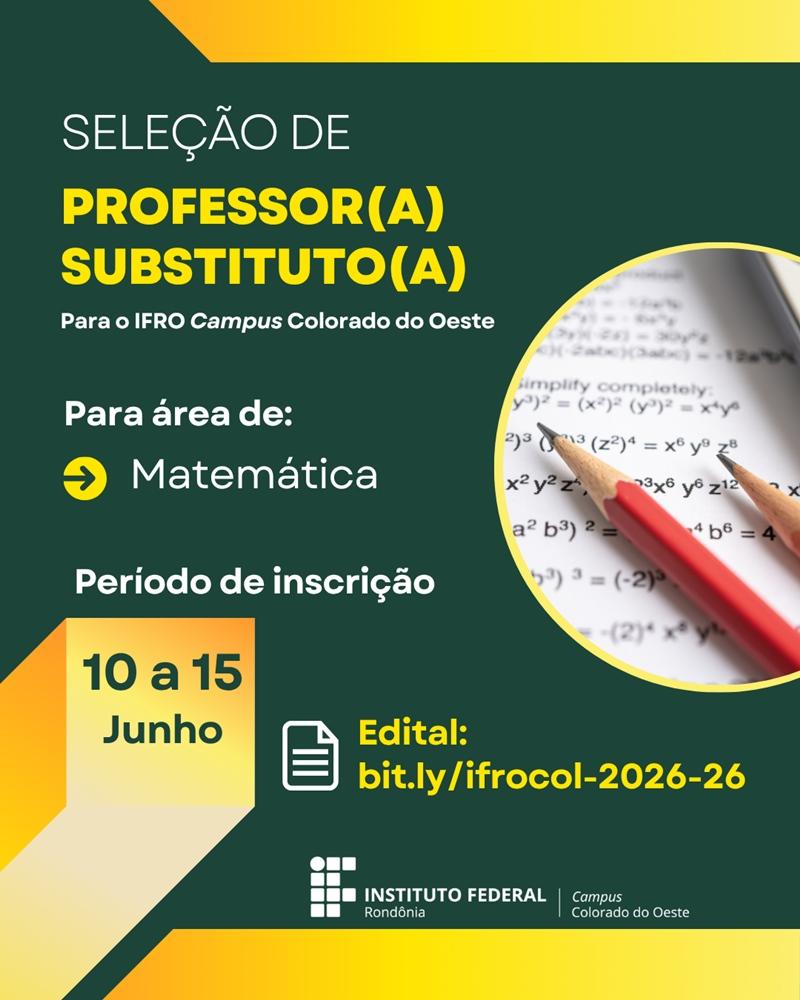 Campus Colorado do Oeste seleciona professor substituto de Matemática