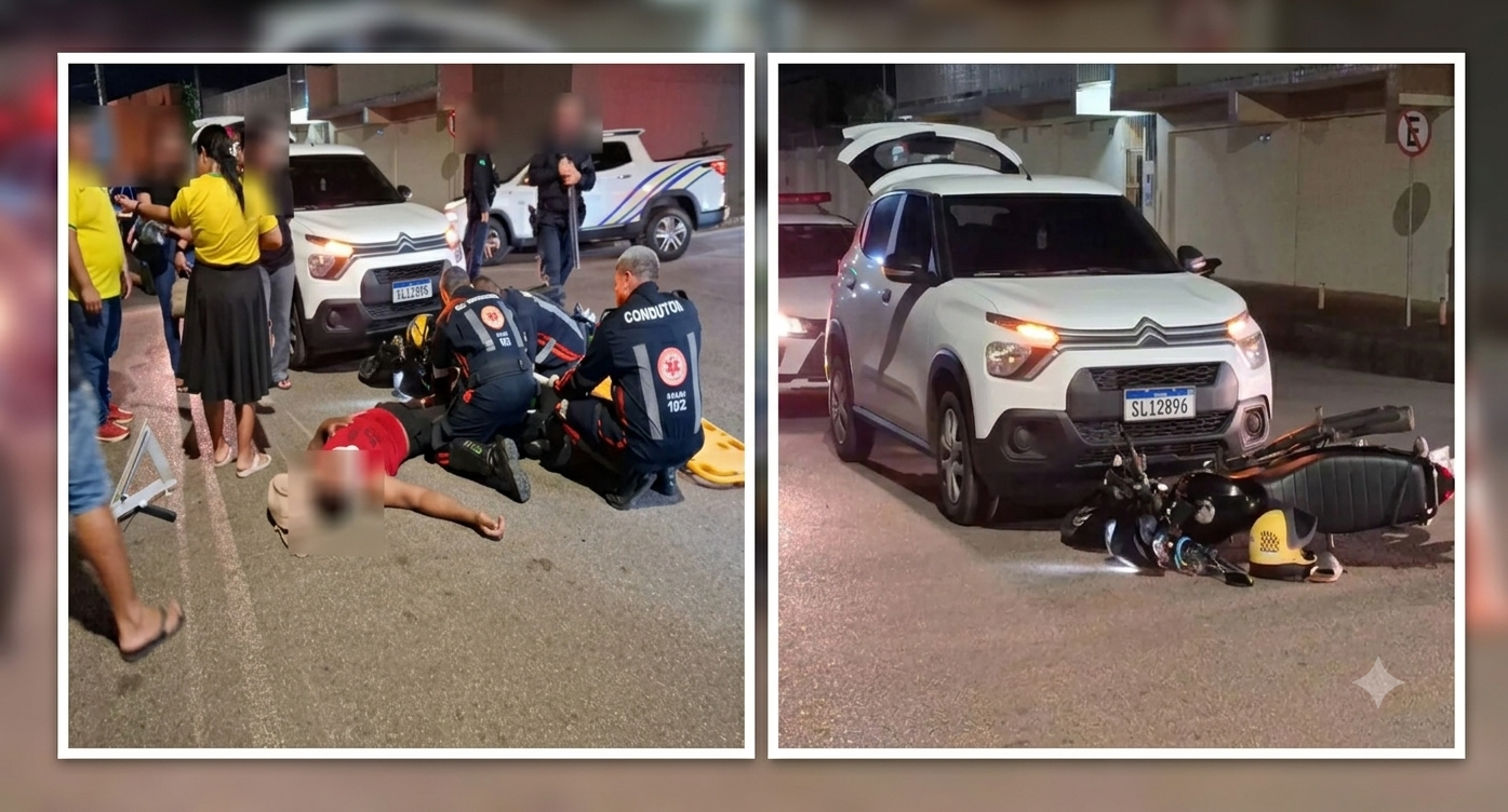  Casal fica ferido em acidente entre carro e moto em Porto Velho 