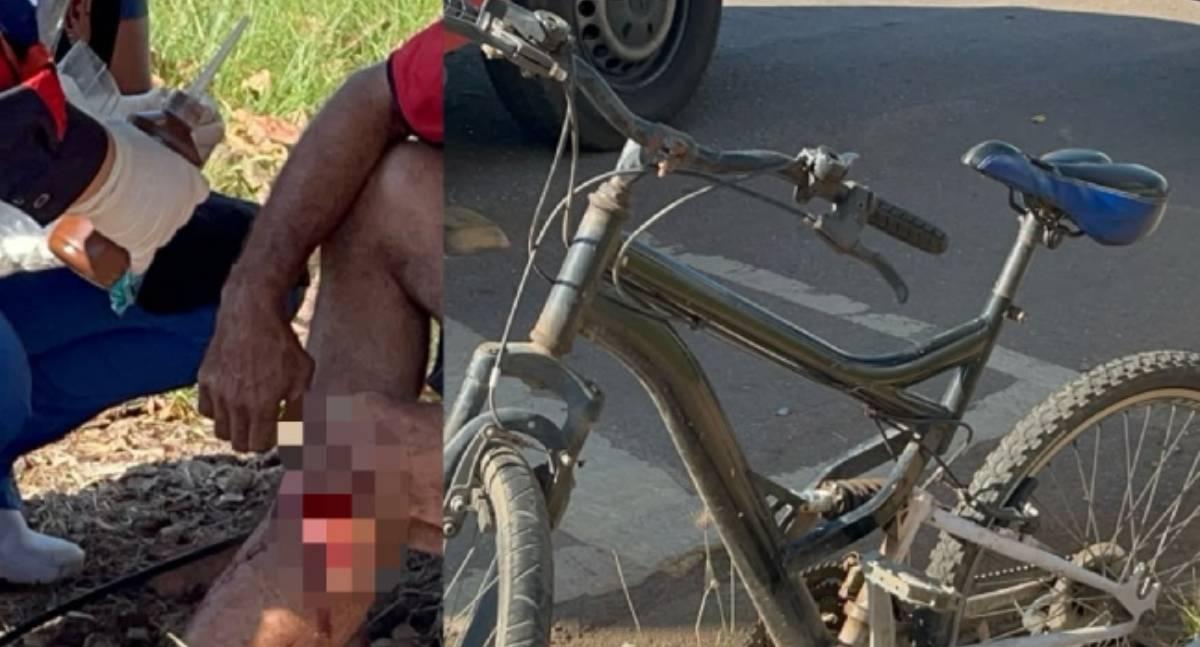 Ciclista fica ferido depois de colidir contra caminhonete na contramão na Avenida Rio Madeira em Porto Velho