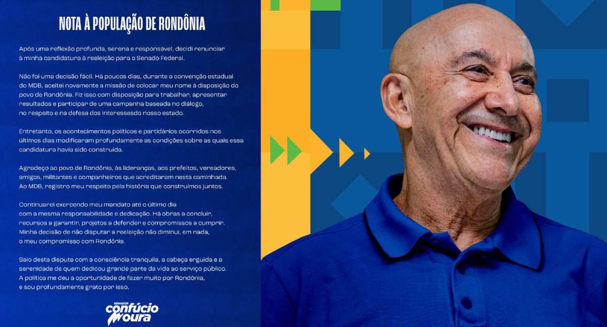 Confúcio Moura renuncia à candidatura à reeleição para o Senado Federal
