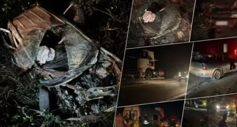  Família sobrevive a grave acidente após carro bater em carreta parada na BR-364 