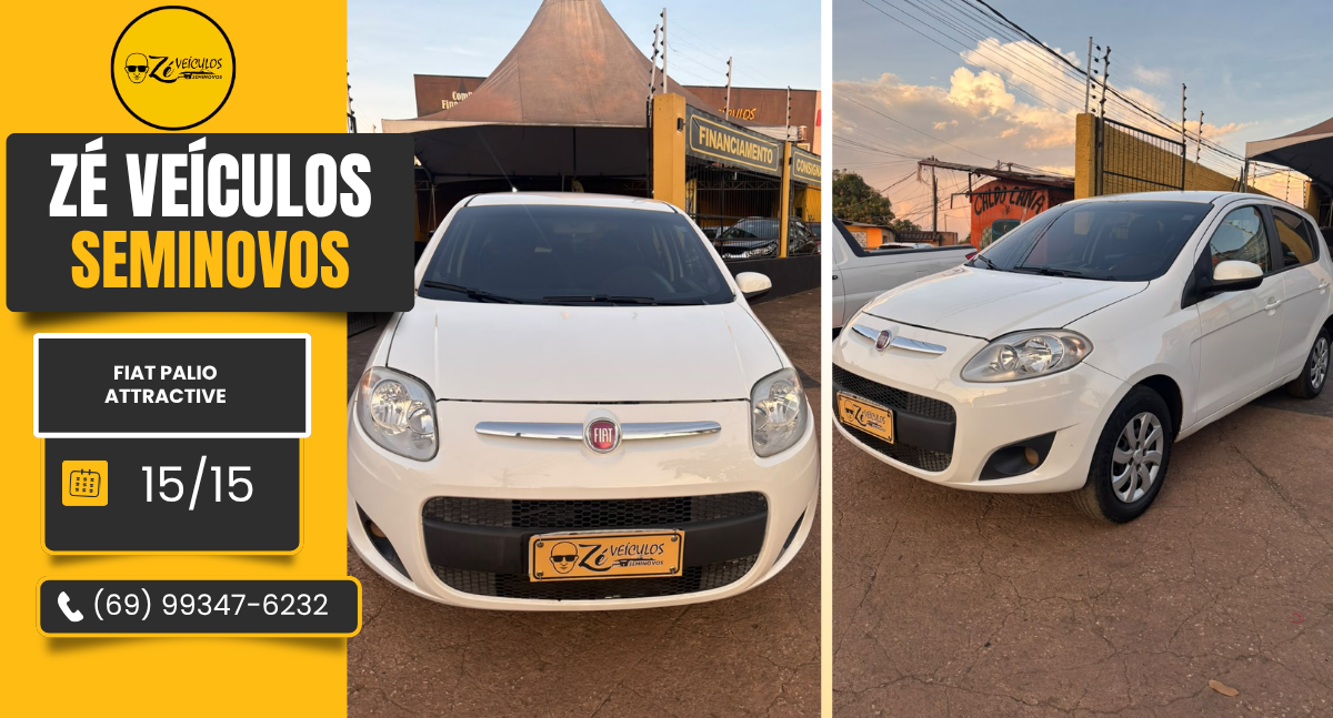 Fiat Palio Attractive 2015 tem motor 1.4 e câmbio manual na Zé Veículos