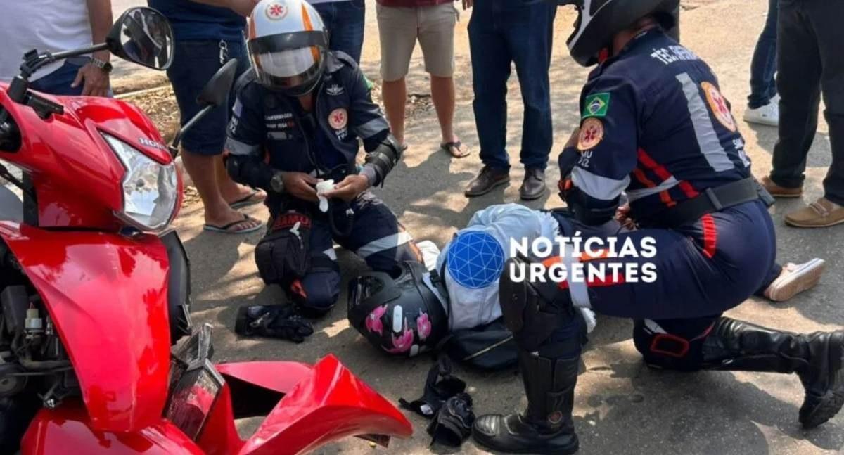 Motociclista fica ferida depois de colisão com automóvel em cruzamento na zona leste de Porto Velho