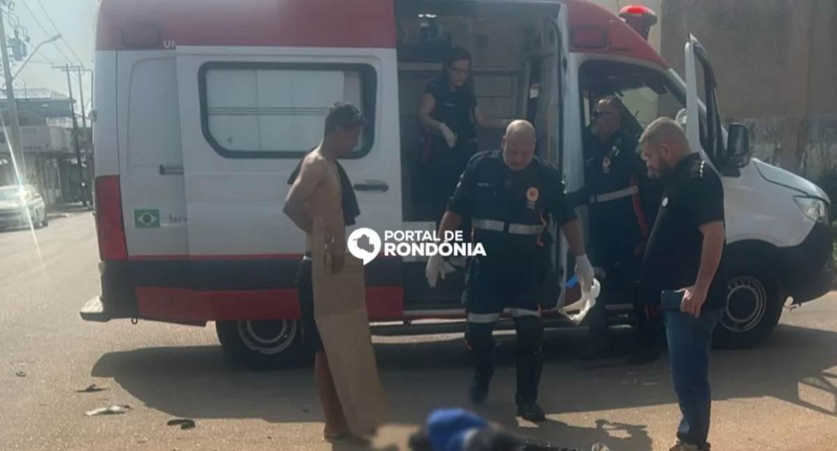 Motociclista fica ferido depois de colisão com caminhonete em cruzamento da zona leste de Porto Velho