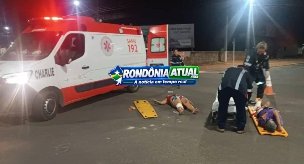 Queda de motocicleta em lombada deixa duas pessoas feridas em RO