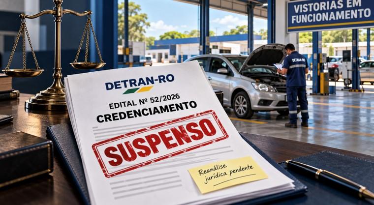 Justiça suspende credenciamento de vistorias do DETRAN-RO: edital saiu sem a nova análise que a Procuradoria exigiu