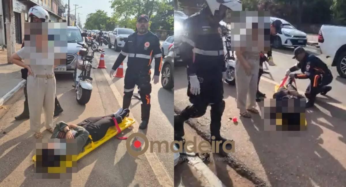 Mulher fica ferida após colisão entre moto elétrica e carro no bairro Costa e Silva em Porto Velho