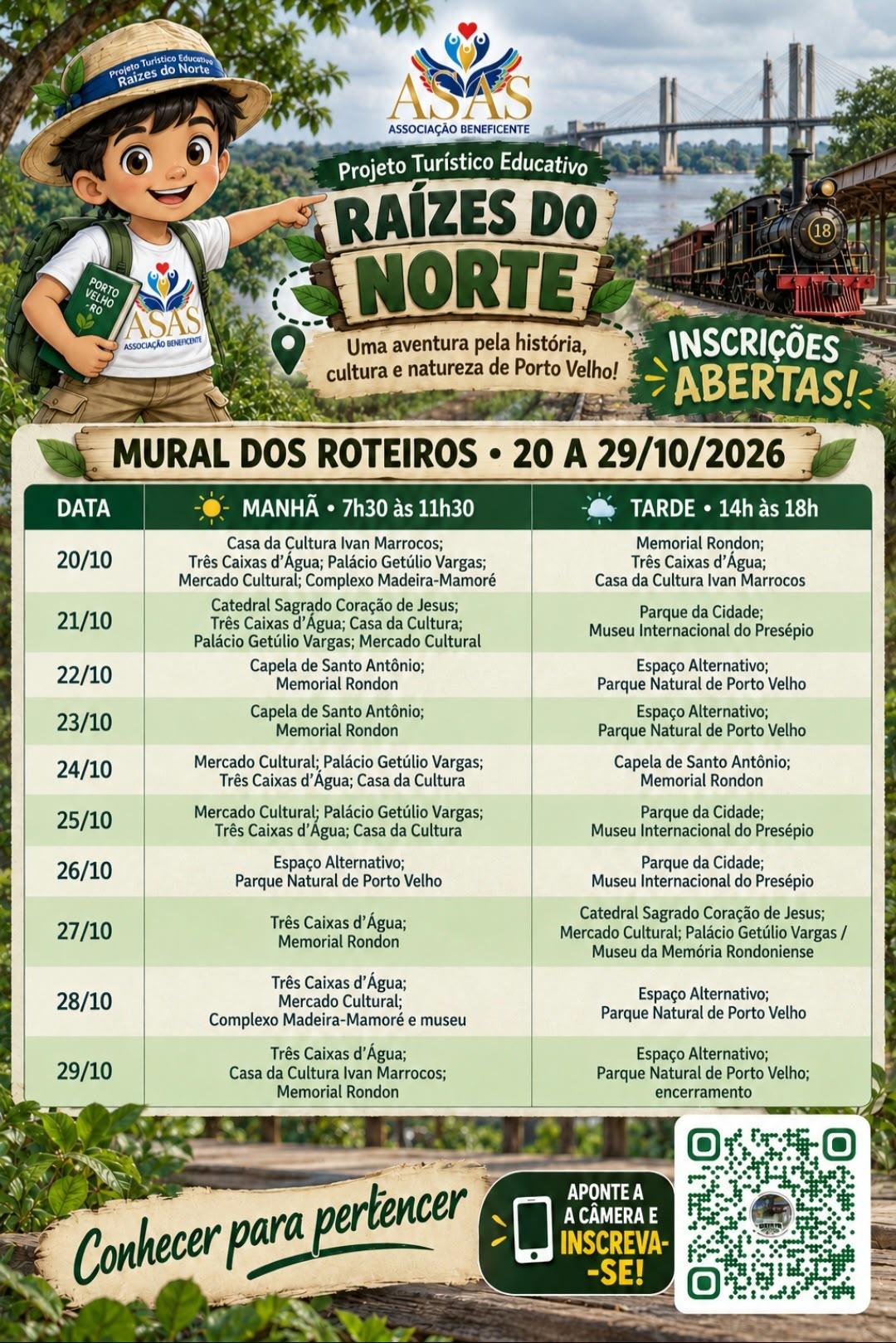 Projeto Raízes do Norte abre inscrições para adolescentes conhecerem a história e os pontos turísticos de Porto Velho