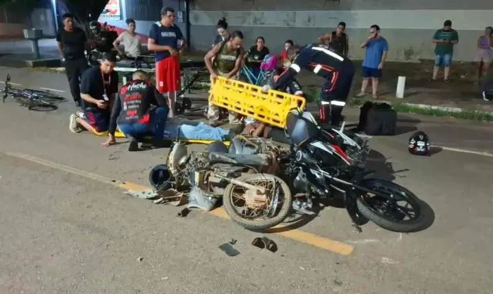 Batida frontal entre motos deixa dois homens em estado grave em Porto Velho