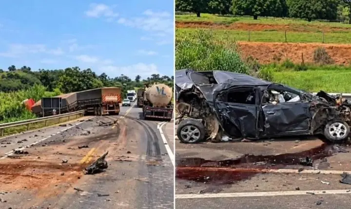 Colisão entre carro e carreta deixa três feridos na BR-364 em Rondônia