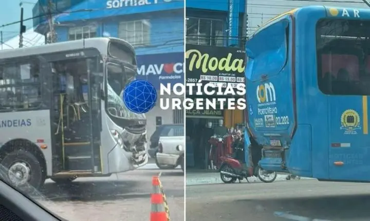 Colisão traseira entre ônibus de transporte coletivo deixa motorista ferido na região central de Porto Velho