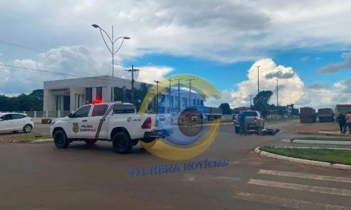 Motociclista fica ferido depois de colisão entre caminhonete e motoneta em Vilhena