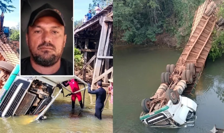Motorista morre após carreta carregada com gado cair de ponte