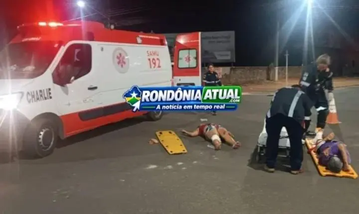 Queda de motocicleta em lombada deixa duas pessoas feridas em RO